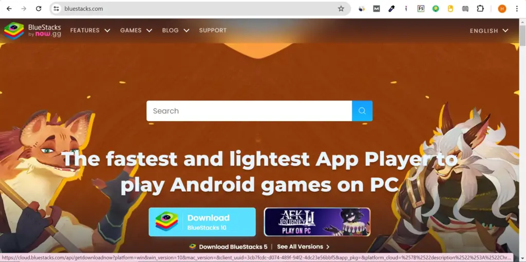 Open Bluestacks official website.