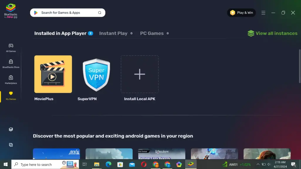 open BlueStacks and Locate My Games.